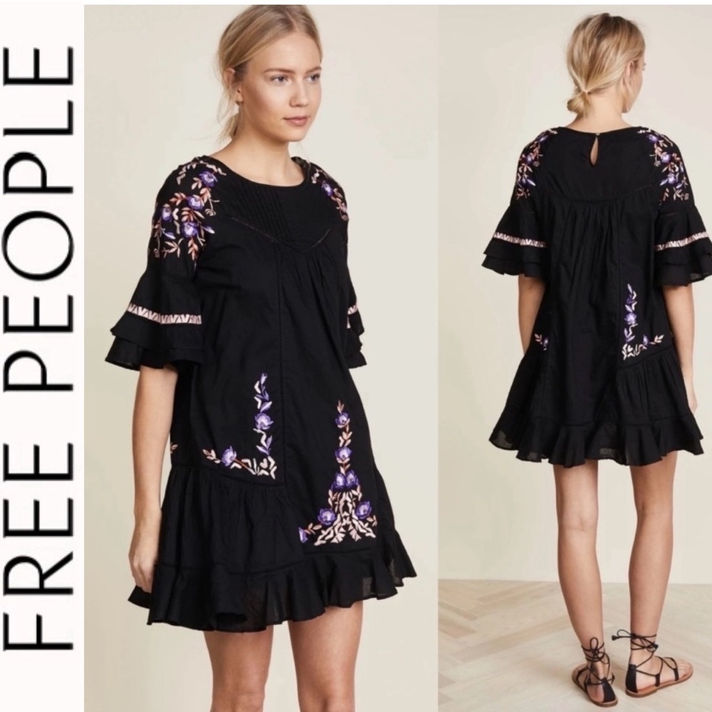 Free People Pavlo Embroidered Babydoll Mini Dress s